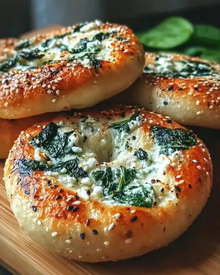 Spinach cottage cheese flat bagels stacked on a plate