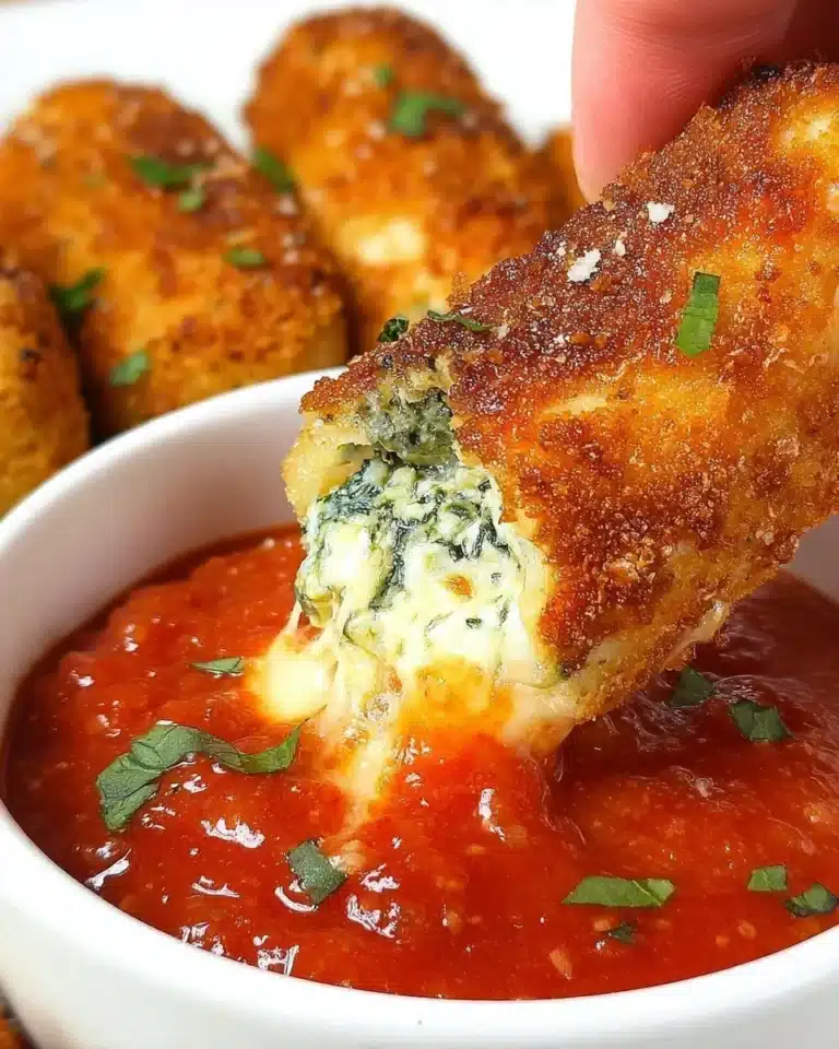 Delicious spinach dip-filled mozzarella sticks ready to serve as a tasty appetizer