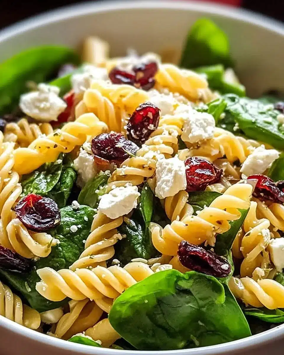 Nutritious Spinach Pasta Salad with Feta and Cranberries