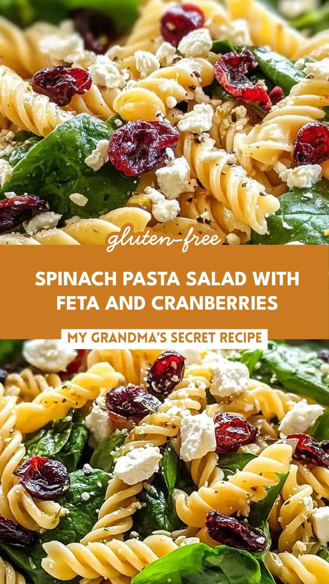 Spinach Pasta Salad with Feta and Cranberries
