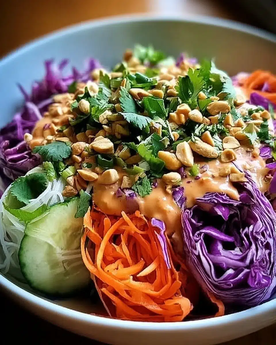 Colorful Spring Roll Salad with fresh vegetables and herbs in a bowl