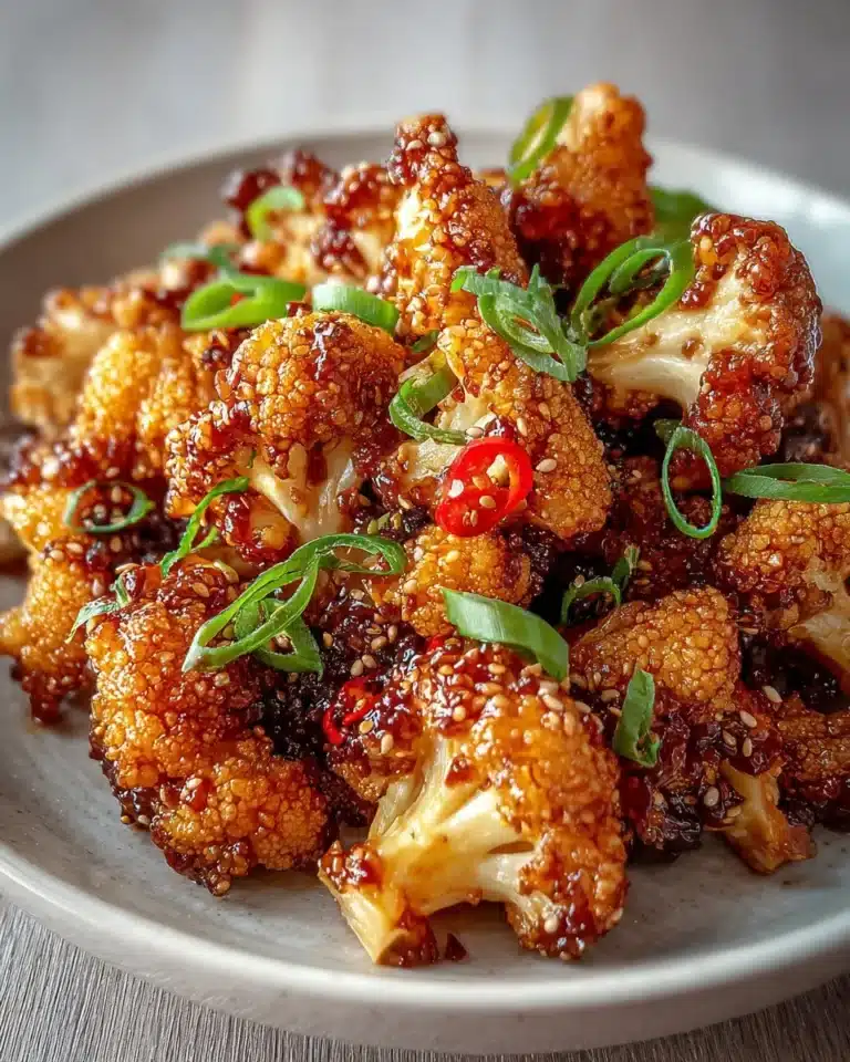Delicious sticky honey garlic cauliflower dish served on a plate