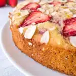 Delicious Strawberry Almond Tea Cake with slices of strawberries