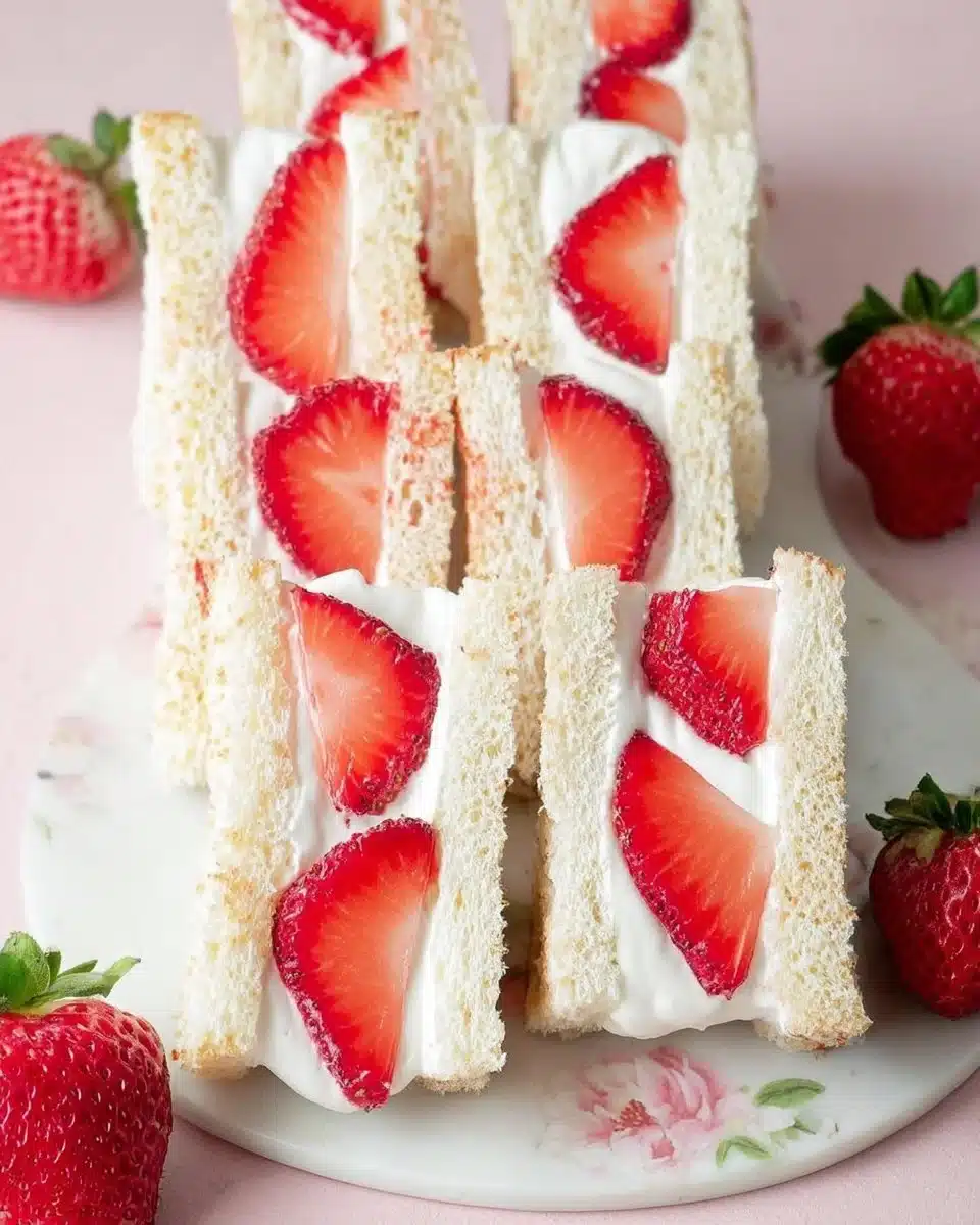 Delicious strawberry cream sandwiches served on a plate