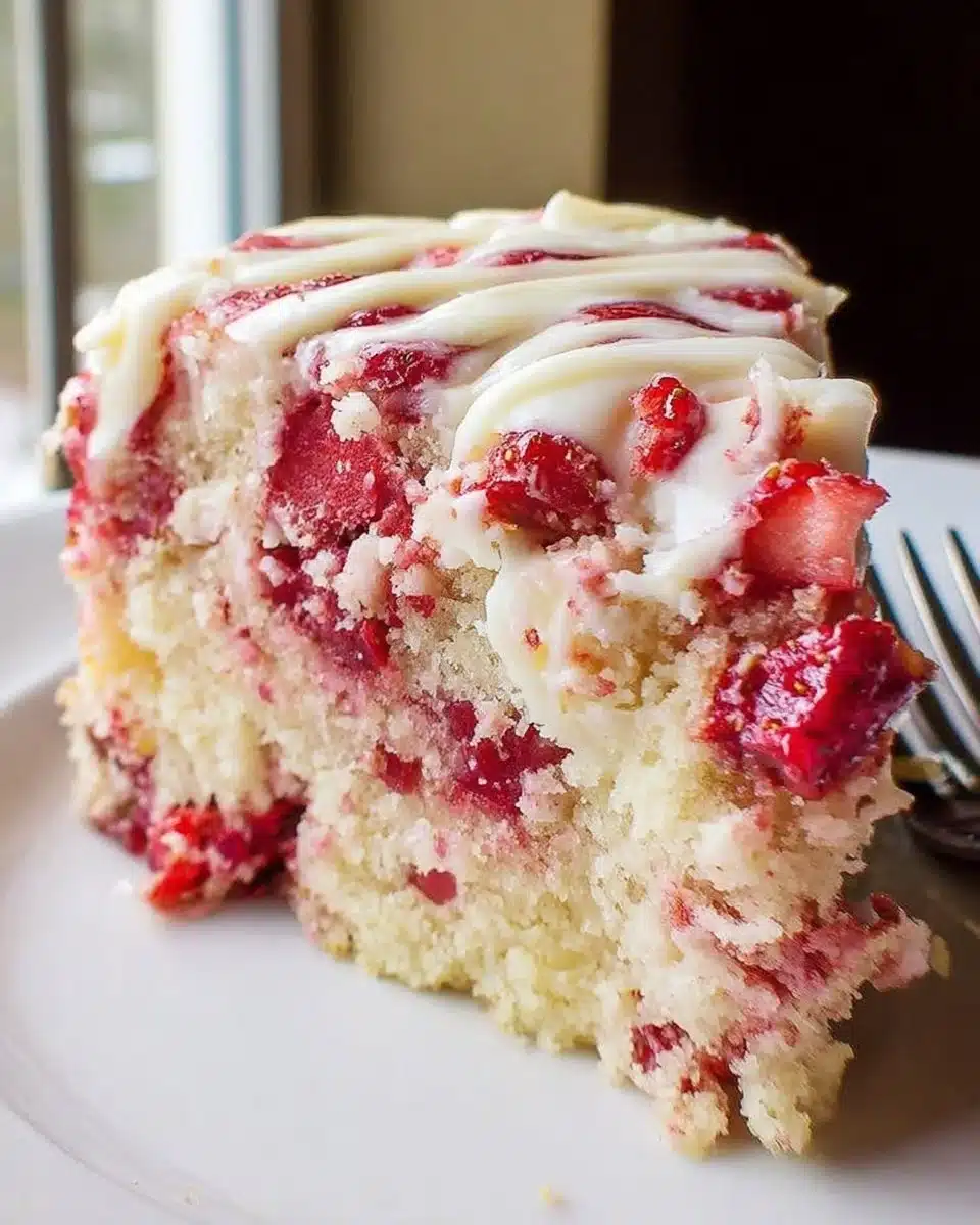 Decadent Strawberry Earthquake Cake with Cream Cheese Swirl
