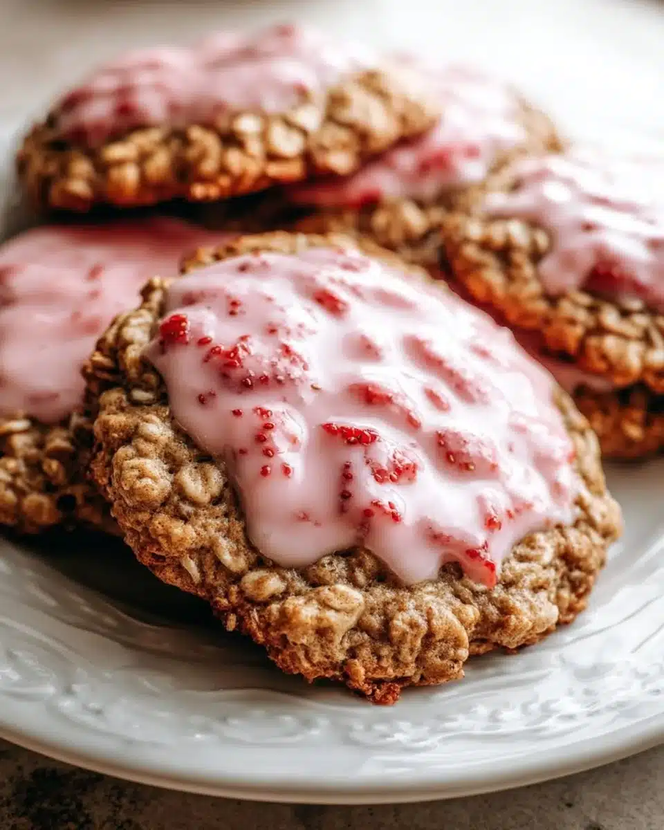Strawberry Iced Oatmeal Cookies