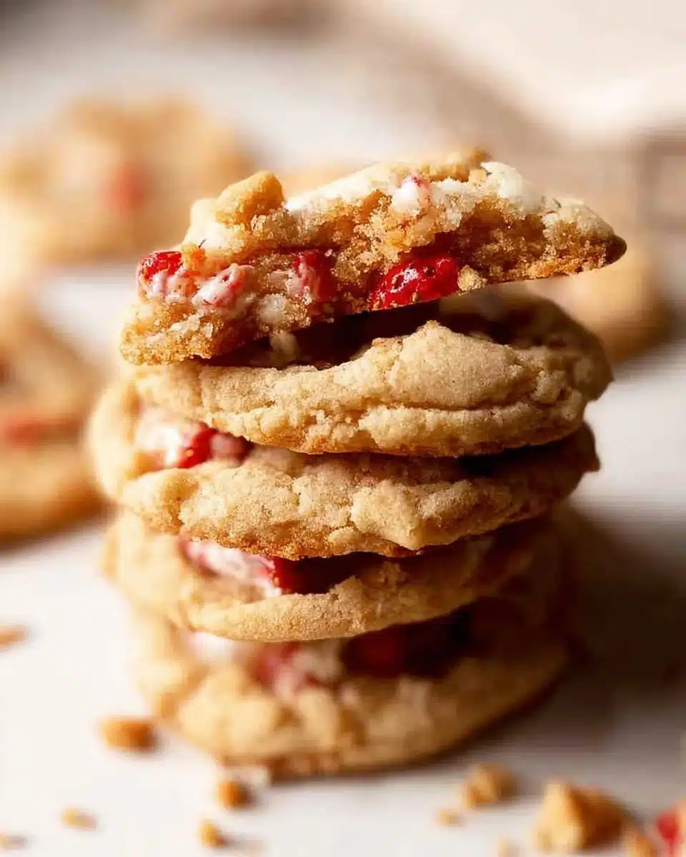 Delicious Strawberry Shortcake Cookies beautifully arranged on a plate.