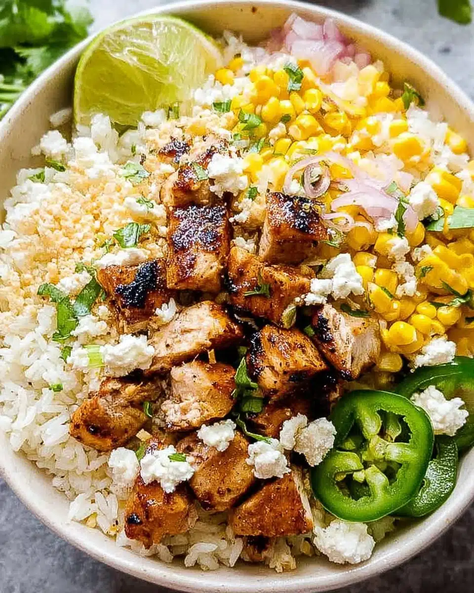 Delicious Street Corn Chicken Rice Bowl with vibrant toppings