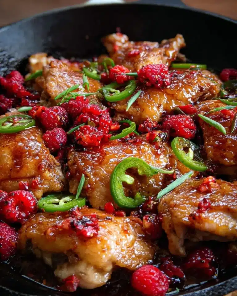 Delicious Sweet and Spicy Jalapeño Raspberry Chicken dish served on a plate