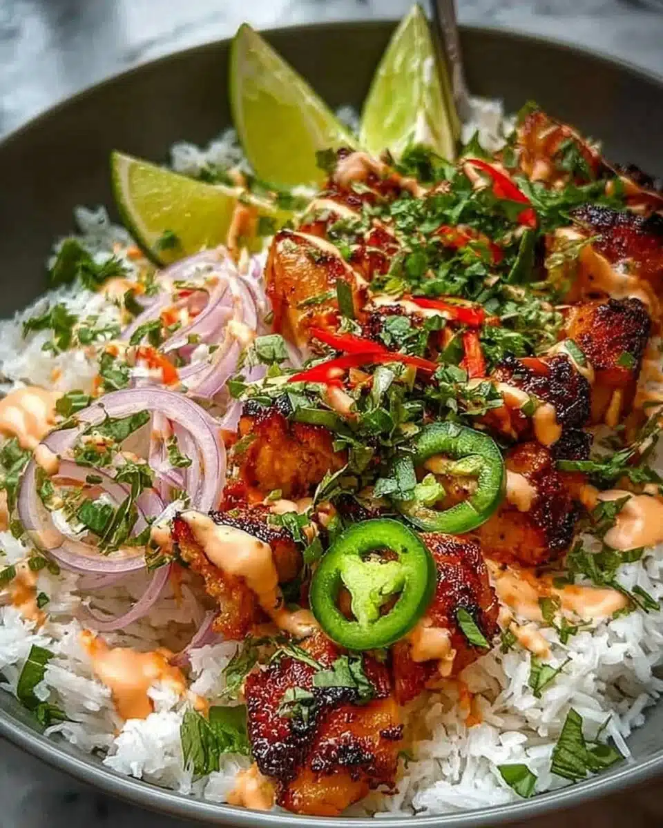 Sweet Chili Chicken Bowl with Coconut Lime Drizzle