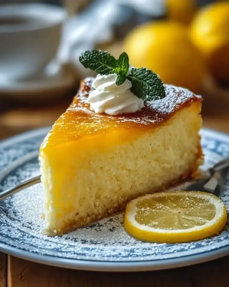 Traditional Irish Lemon Pudding Cake with a fluffy texture and vibrant lemon flavor.