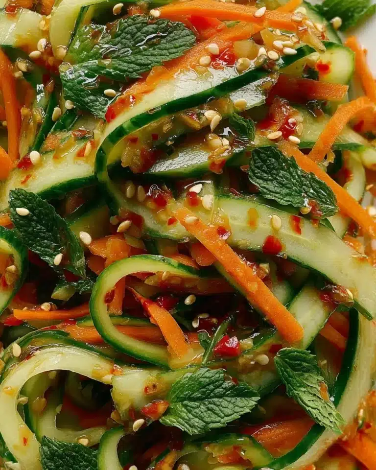 Vietnamese cucumber and carrot salad with fresh herbs and dressing