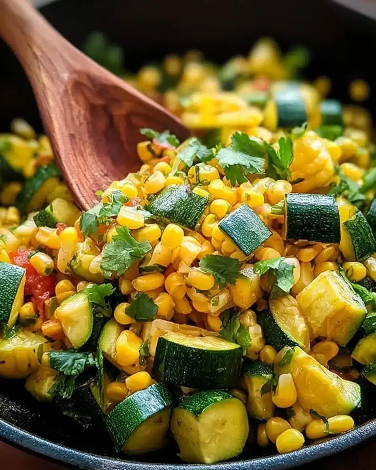 Fresh zucchini and corn dish, healthy vegetable recipe