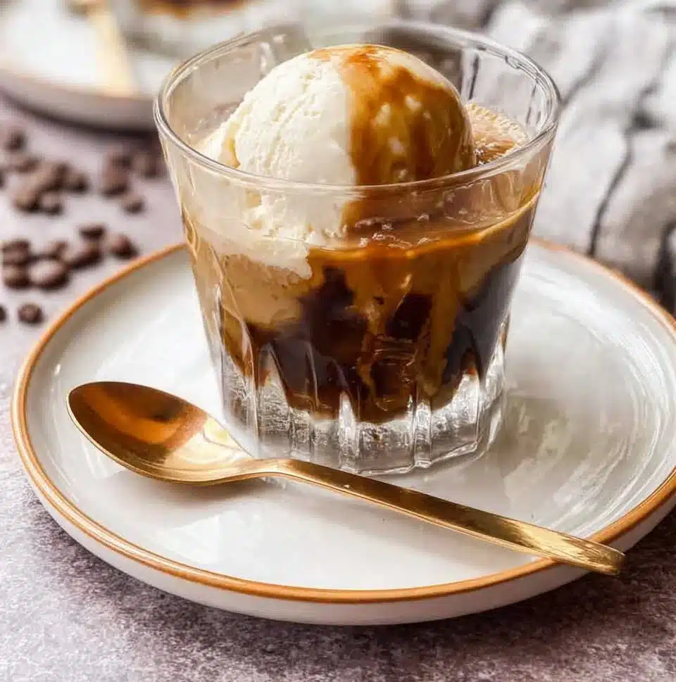 Delicious homemade affogato served with espresso and ice cream