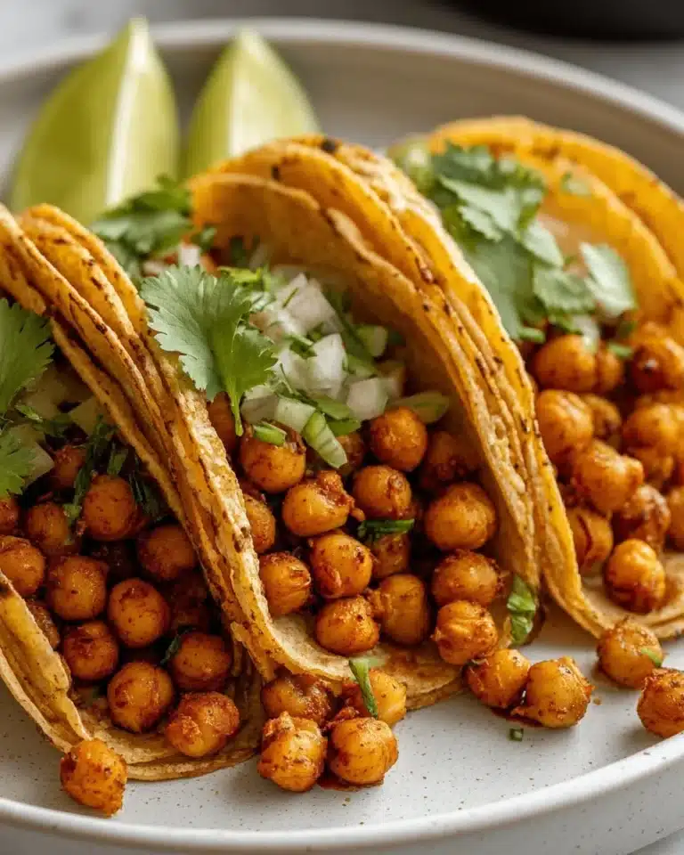Delicious air-fried chickpea tacos served with fresh toppings