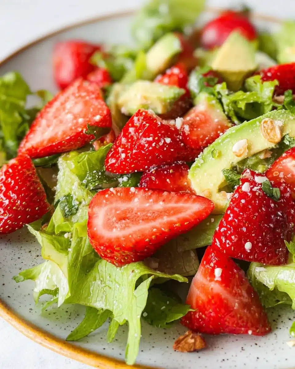 Fresh Avocado Strawberry Salad with greens and dressing