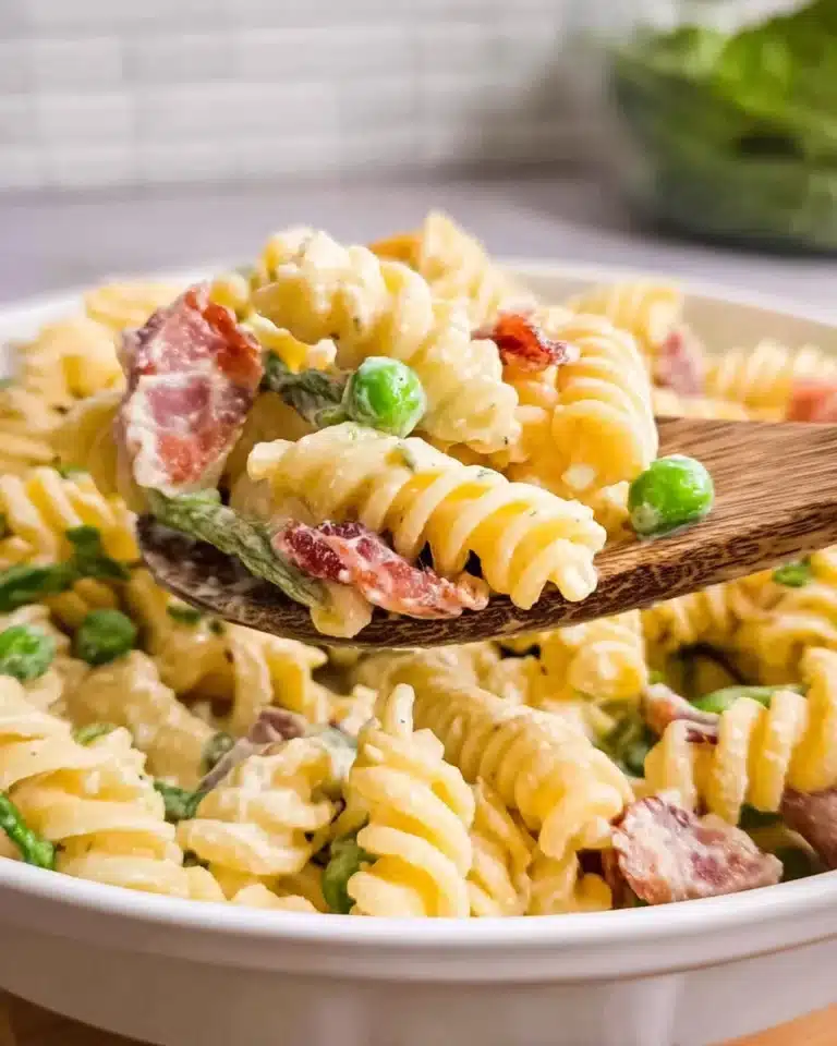Delicious Bacon Ranch Pasta Salad served in a bowl with fresh ingredients