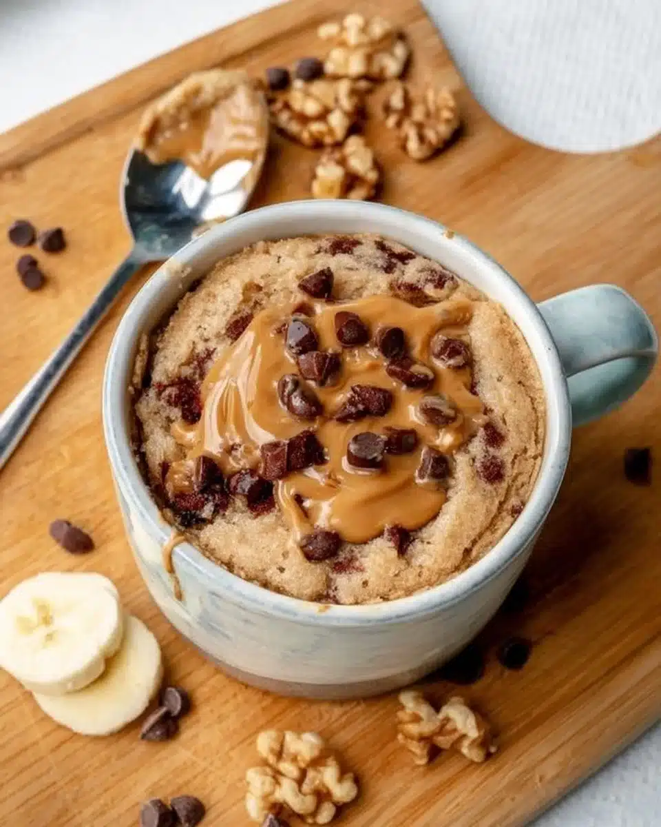 Delicious homemade Banana Mug Cake topped with banana slices