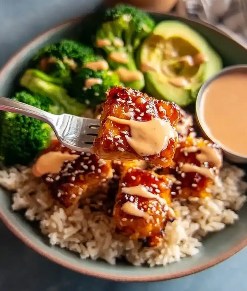 Bang Bang Salmon Rice Bowl with fresh salmon, rice, and vibrant vegetables.