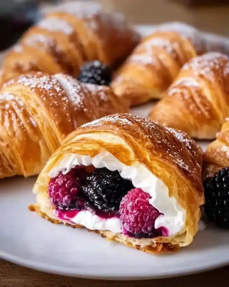Flaky berry cream croissants filled with fresh berries and creamy filling
