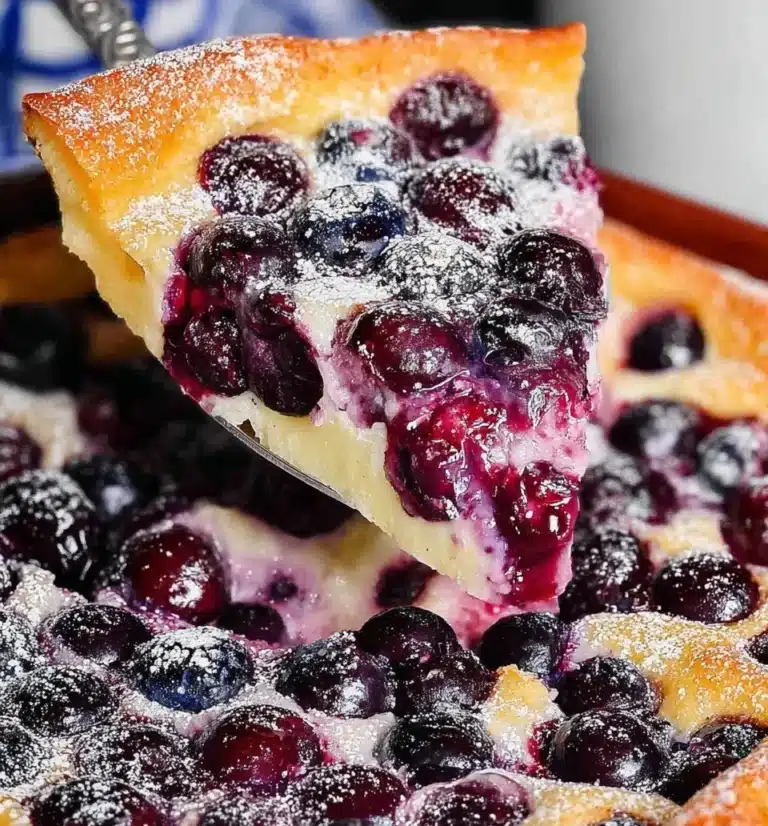 Blueberry Cherry Clafoutis baked dessert with fresh fruits