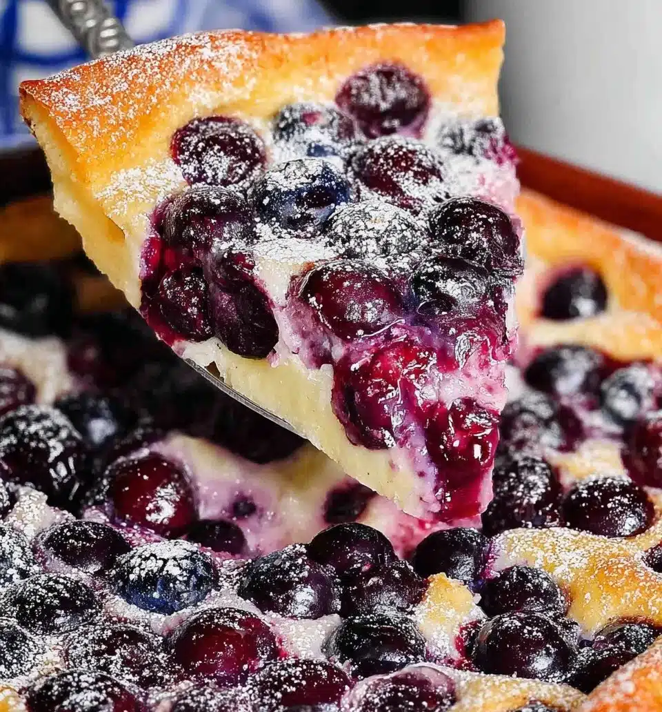Blueberry Cherry Clafoutis baked dessert with fresh fruits