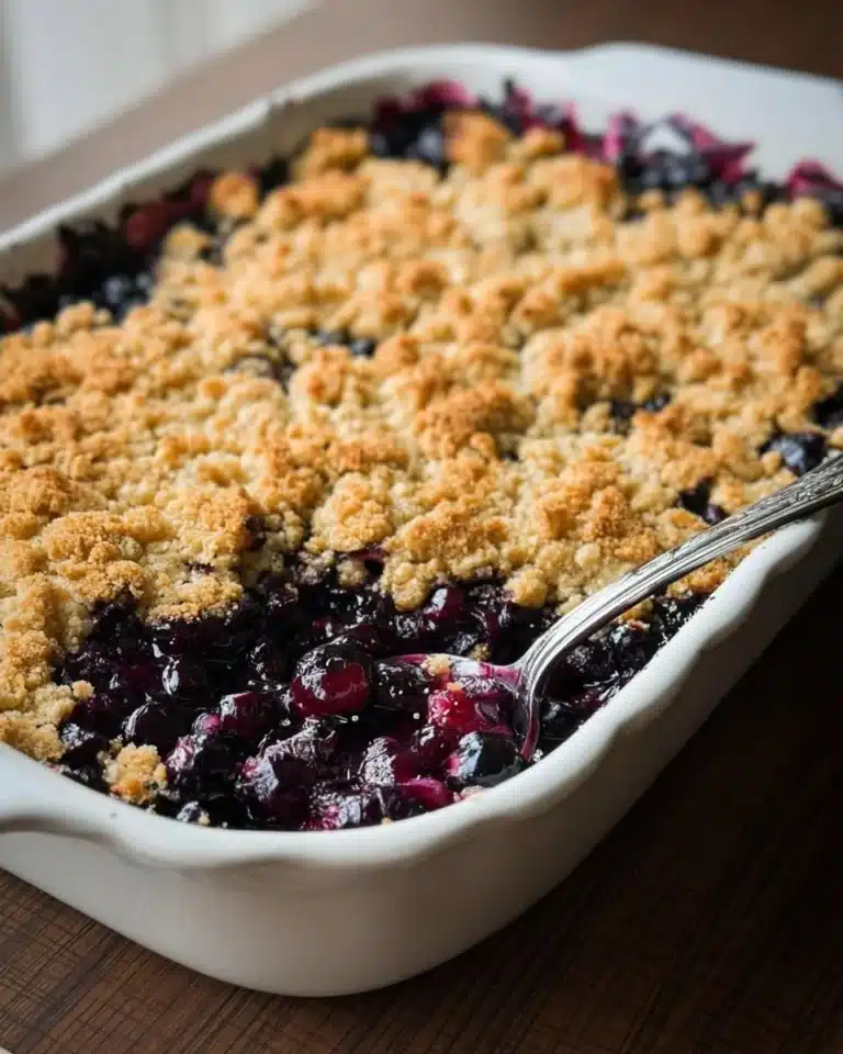 Delicious blueberry crisp served in a bowl with a golden brown topping