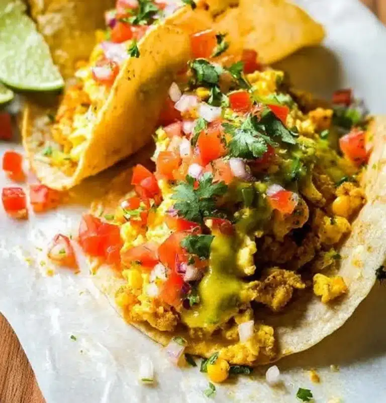 Delicious breakfast tacos with migas served on a plate