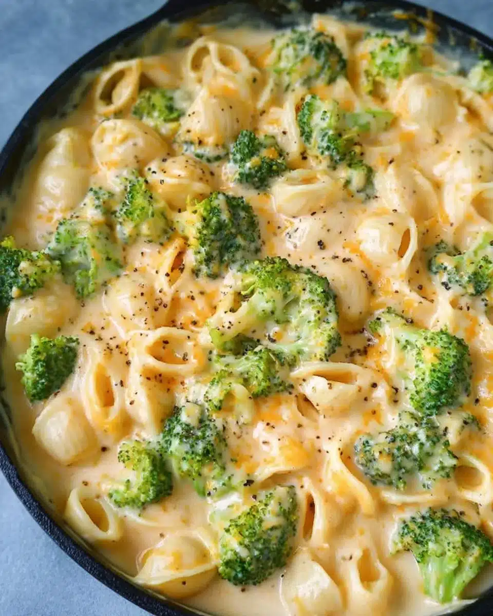 Creamy Broccoli Mac and Cheese served in a bowl.
