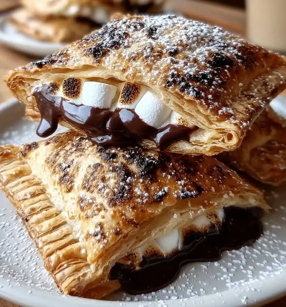Buttery S'Mores Hand Pies with melted chocolate and marshmallows