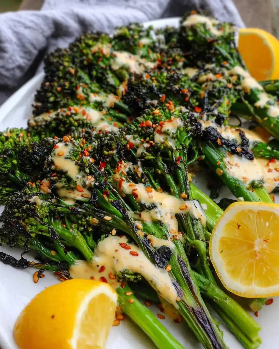 Charred Broccolini with Miso-Tahini Drizzle