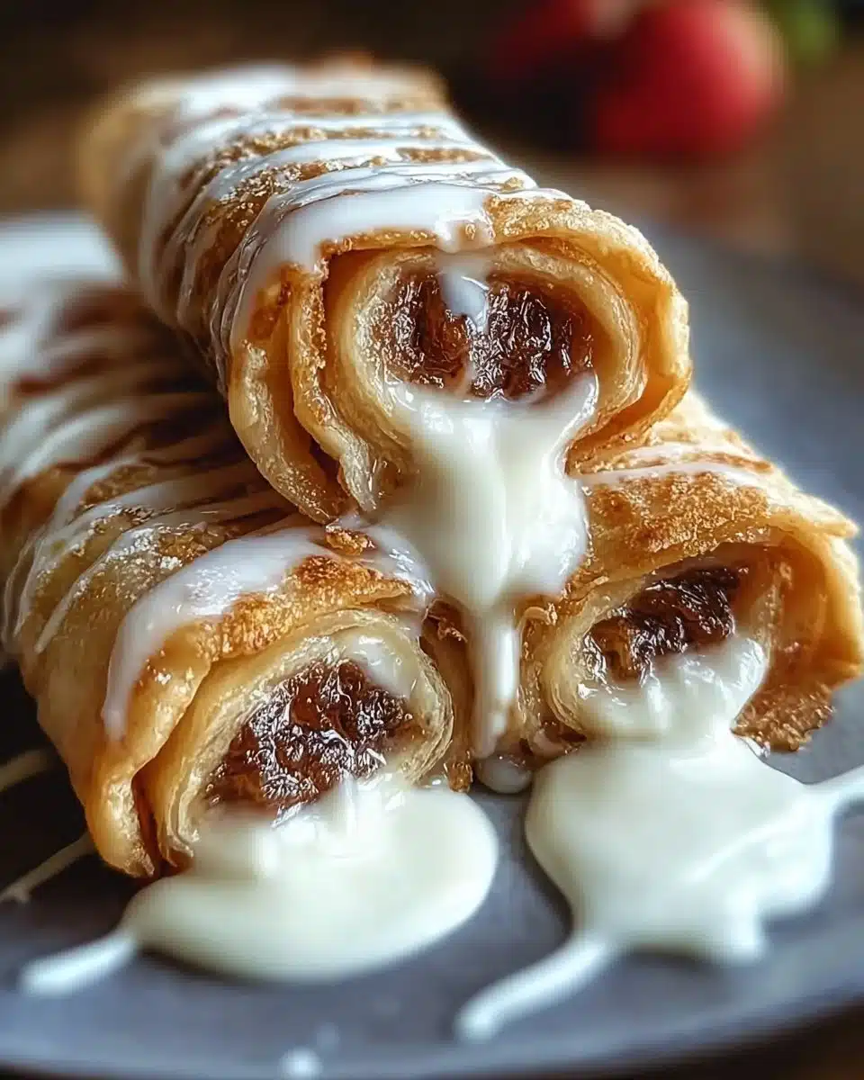 Delicious cheesecake chimichangas drizzled with chocolate and topped with whipped cream