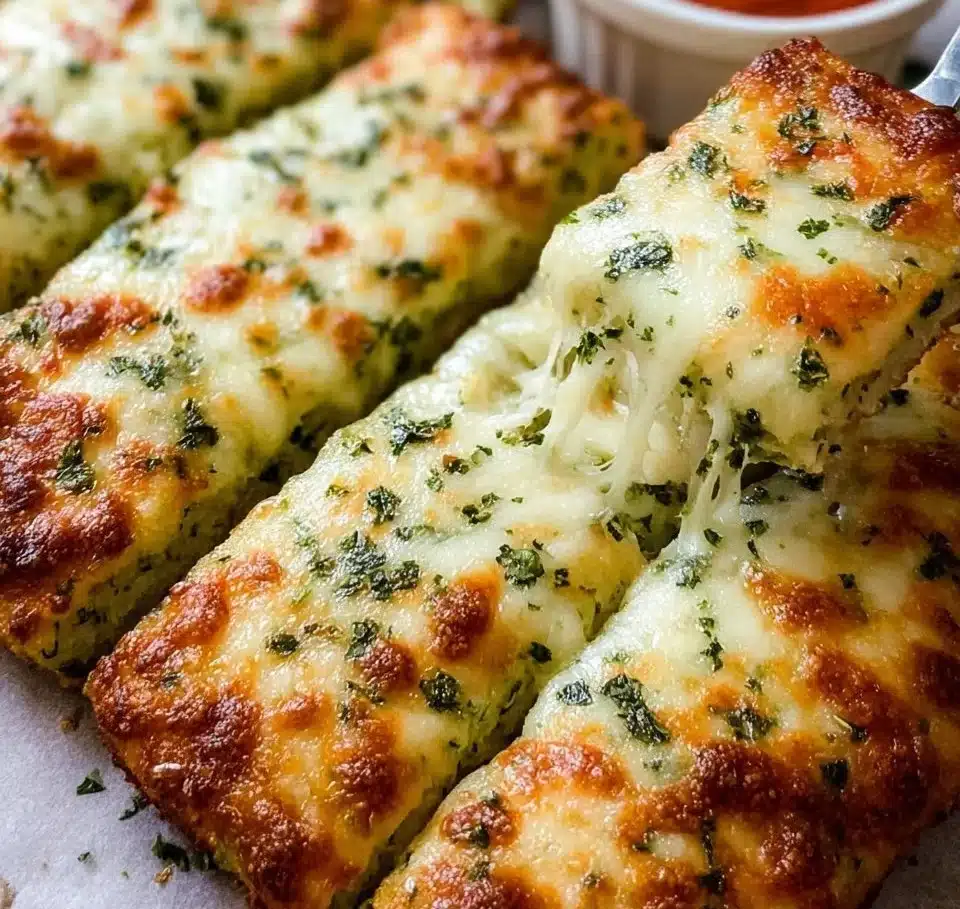Cheesy herb zucchini breadsticks served on a plate