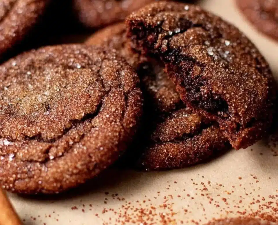 Chewy chocolate snickerdoodles with cinnamon sugar coating