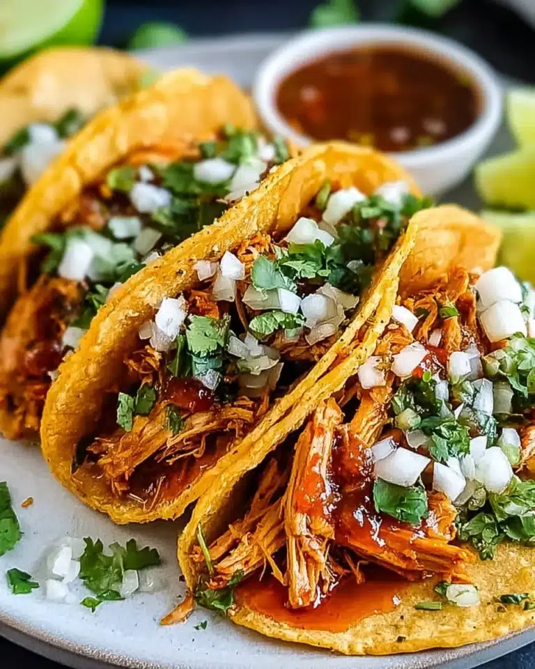 Delicious Chicken Birria Tacos served with flavorful broth and garnishes.