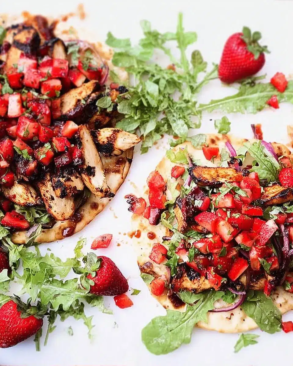 Grilled Balsamic Chicken Salad Pizza with Fresh Strawberry Salsa