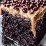 Delicious slice of Chilean Chocolate Cake topped with chocolate shavings