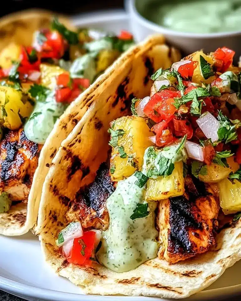 Chili Chicken Tacos served with fresh Grilled Pineapple Salsa