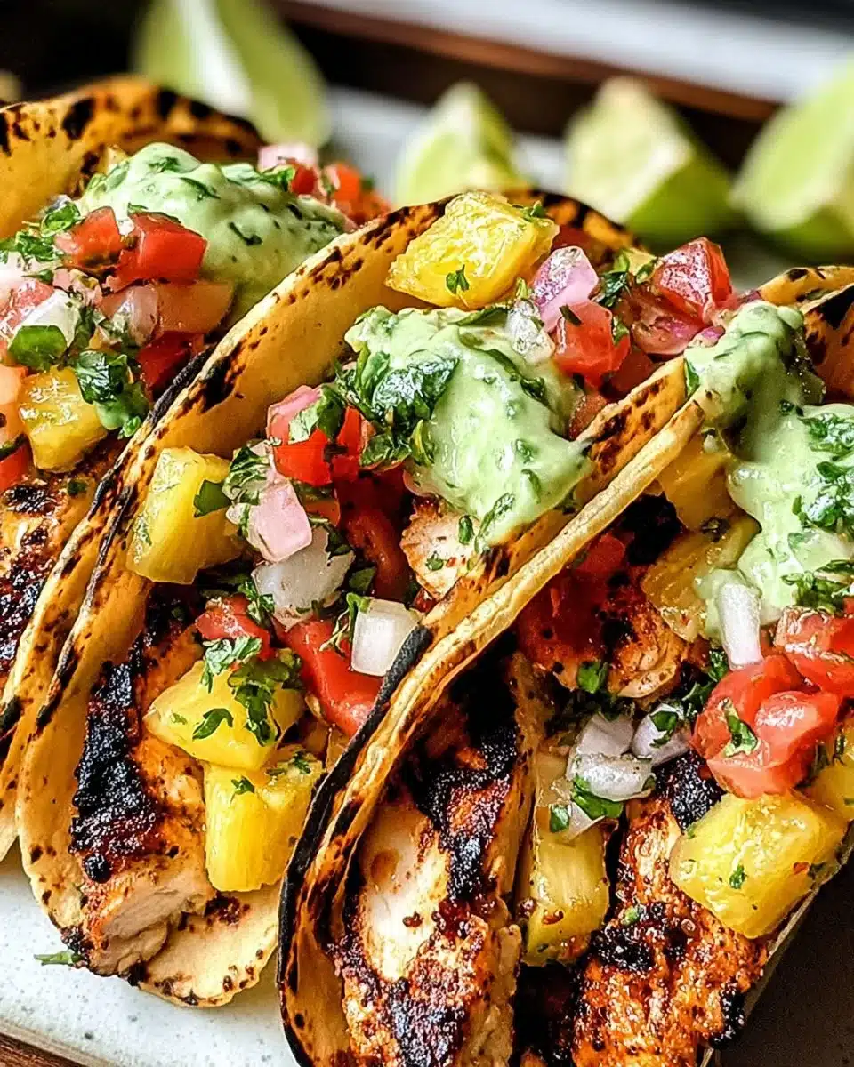 Chili Chicken Tacos with Grilled Pineapple Salsa