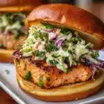 Delicious chipotle salmon burgers garnished with fresh ingredients