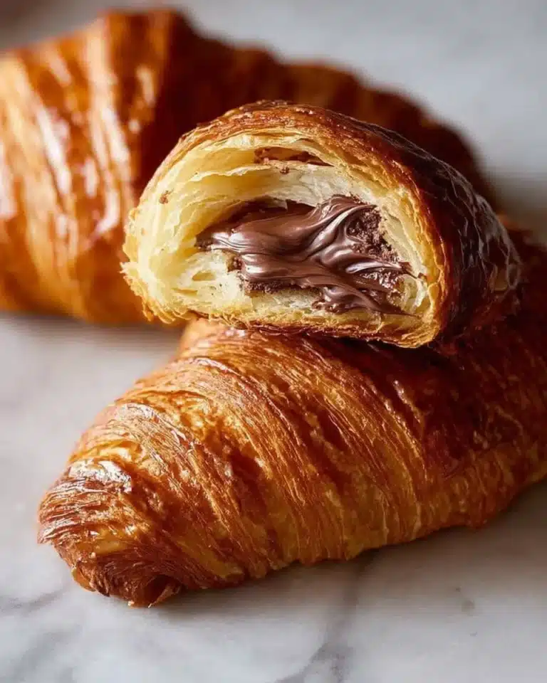 Decadent chocolate croissant with flaky layers and melted chocolate filling