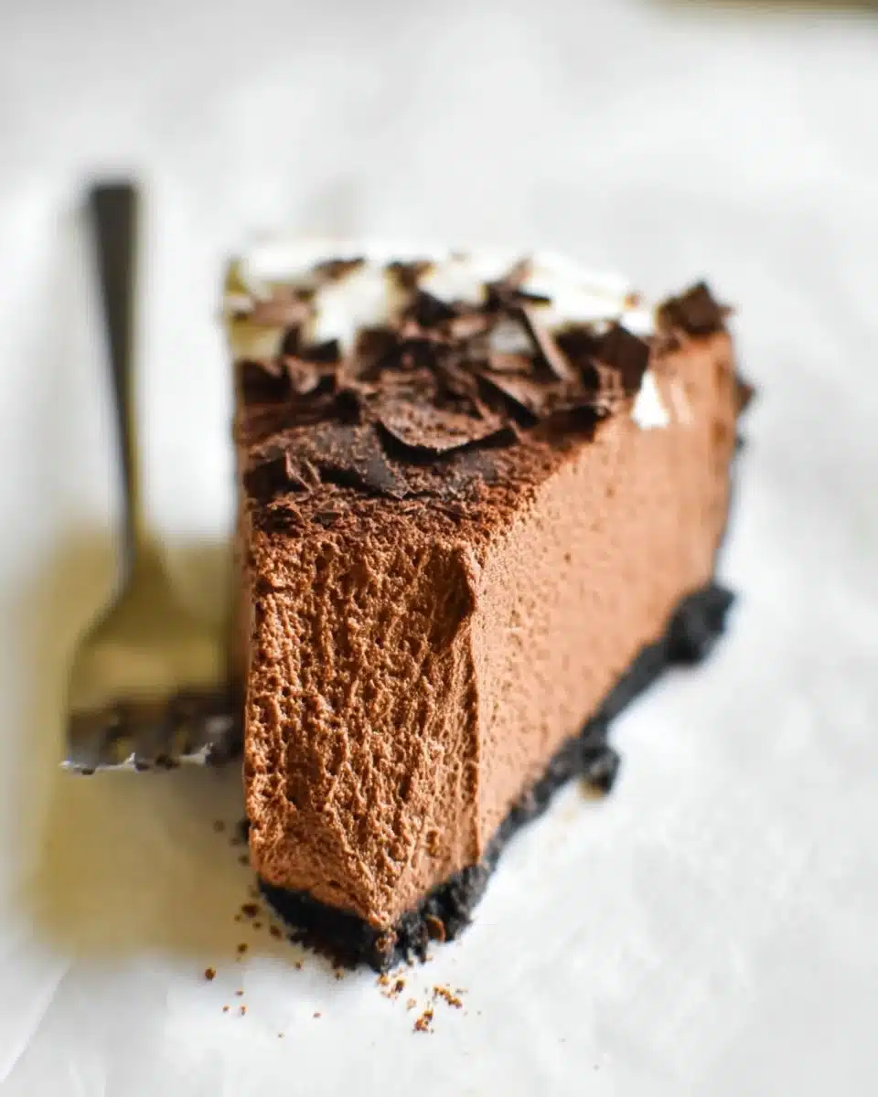 Deliciously decadent Chocolate Mousse Pie with a rich dark chocolate filling