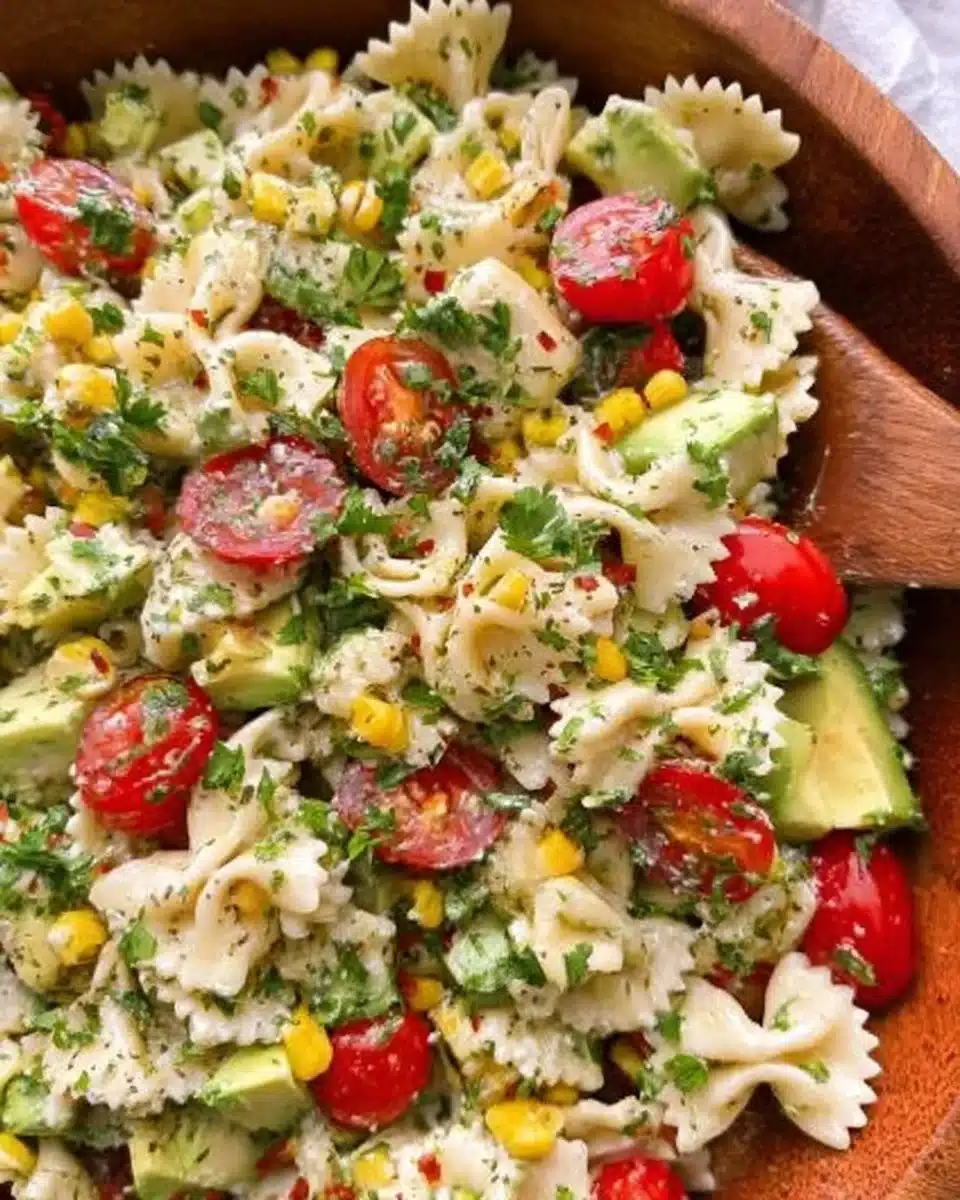 Cilantro Lime Pasta Salad with fresh ingredients and vibrant colors