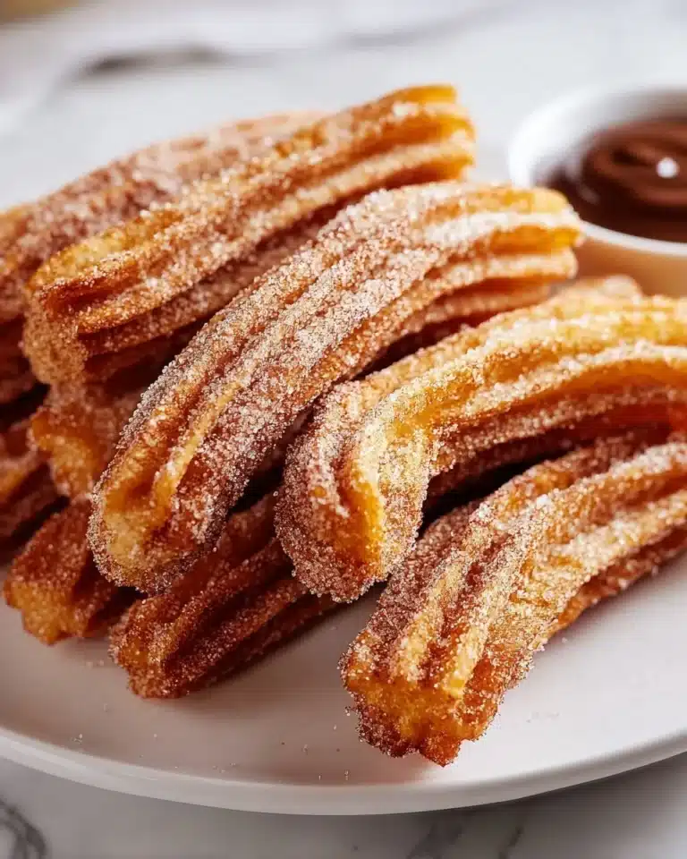 Deliciously crispy Cinnamon Sugar Churros dusted with sweet cinnamon sugar.