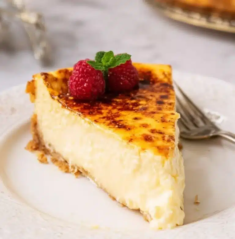 Delicious Creme Brulee Cheesecake with caramelized sugar topping