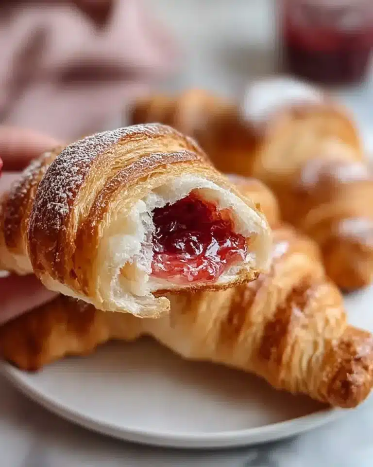 Freshly baked croissants served with a variety of jams on a wooden table