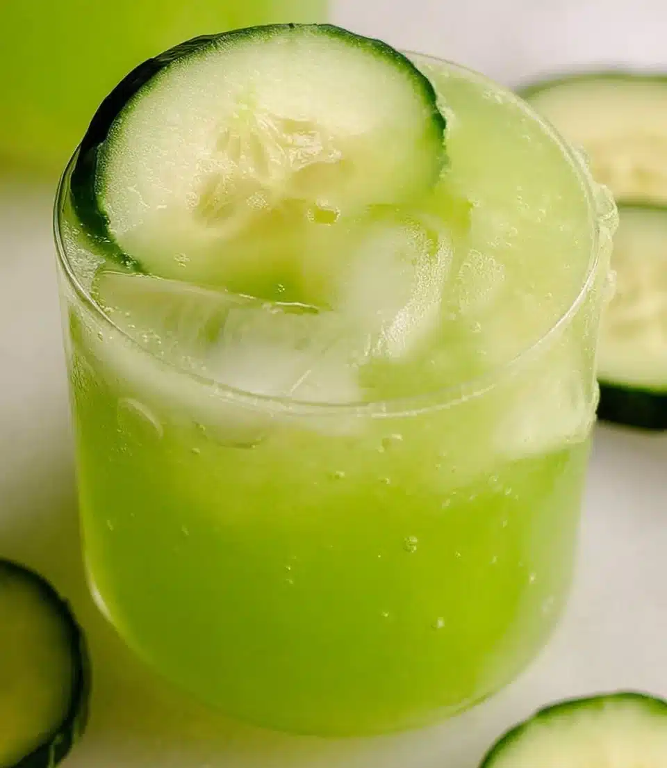 Refreshing cucumber water served in a glass with cucumber slices