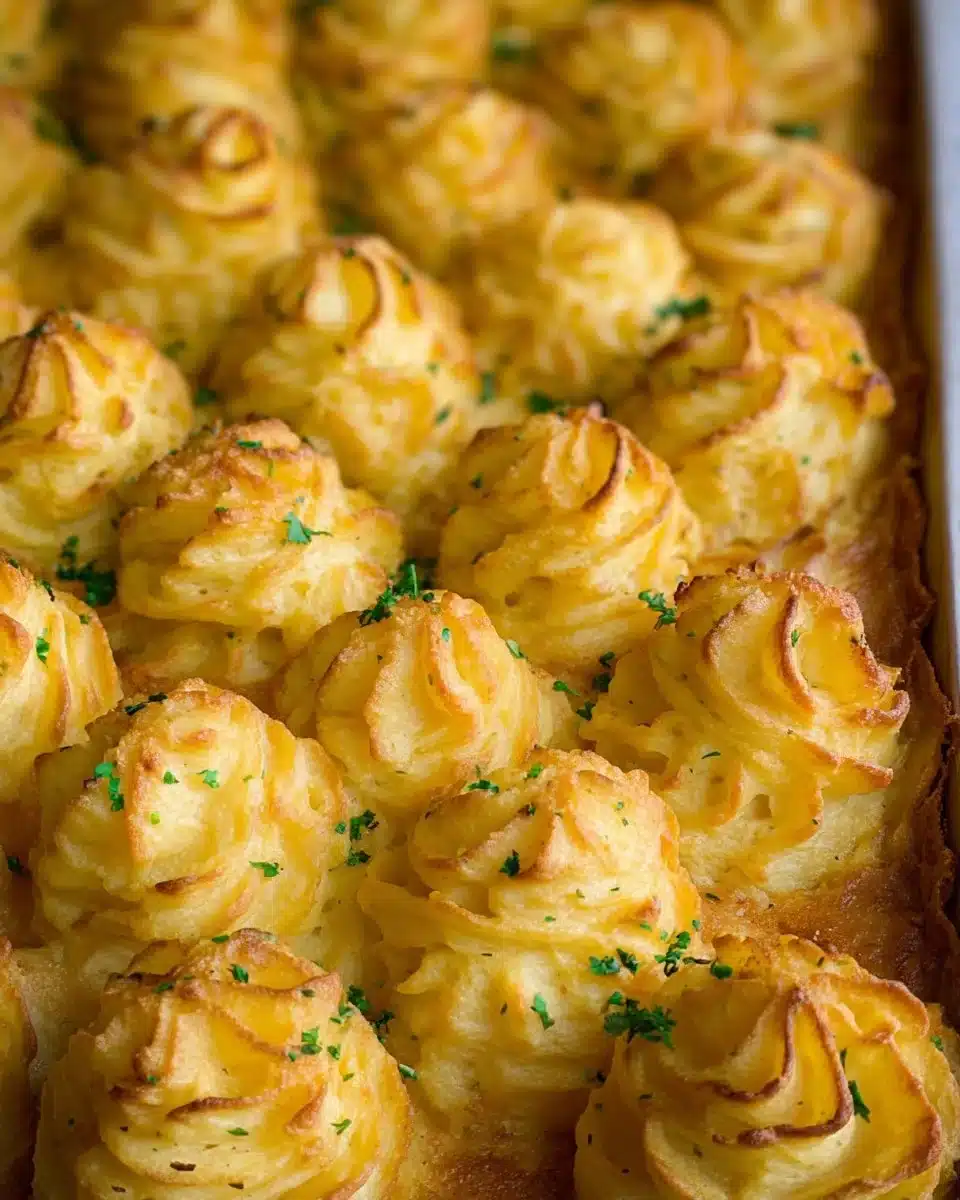 Golden Duchess Potatoes served elegantly on a plate