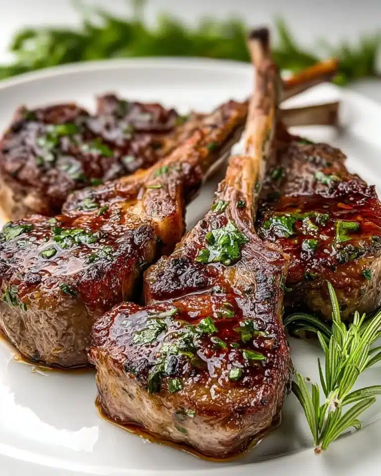 Garlic and rosemary seasoned lamb chops served on a plate