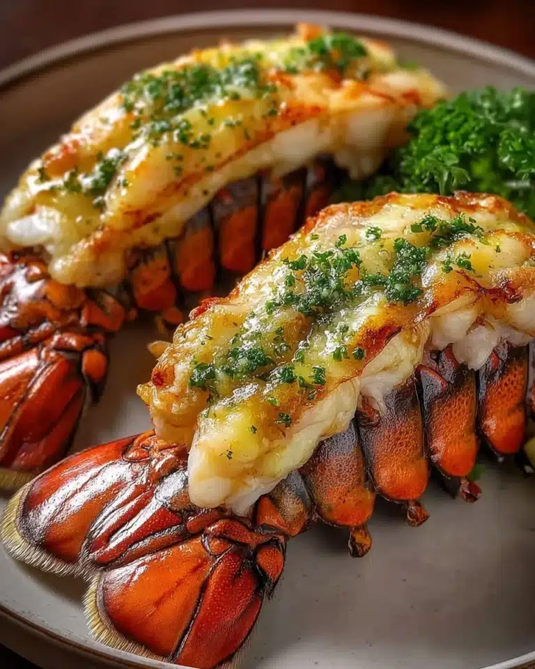 Garlic butter broiled lobster tails served on a plate